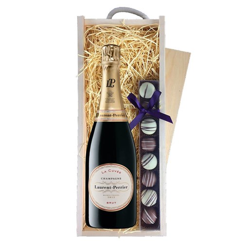 Laurent Perrier La Cuvee Champagne 75cl & Truffles, Wooden Box